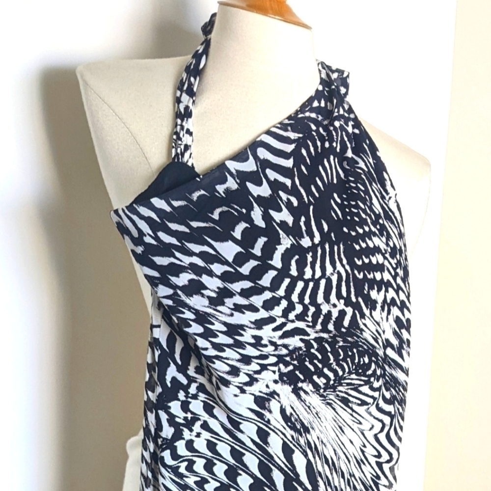 WHBM Formal Gown One Shoulder Halter Black & White Animal Print Butterfly 4 Gala